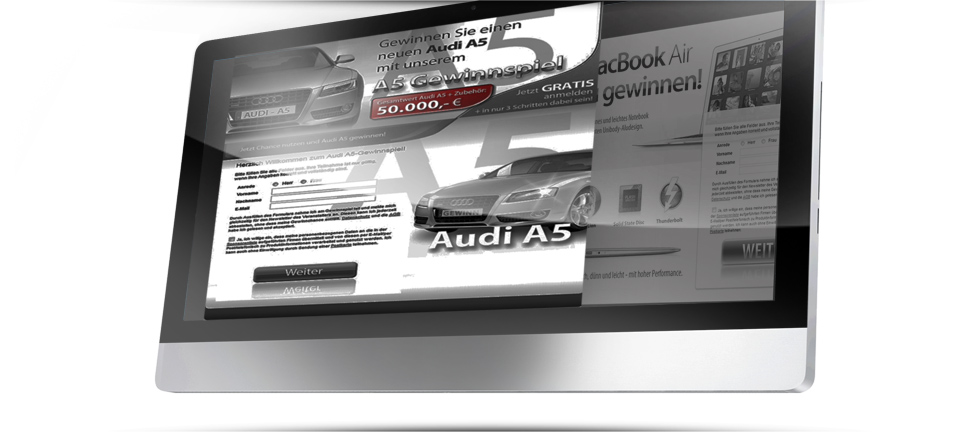 Ein Tablet, dass ein Gewinnspiel für einen Audi A5 zeigt