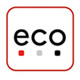 Das Logo von Eco in einem roten abgerundetem Ramen"